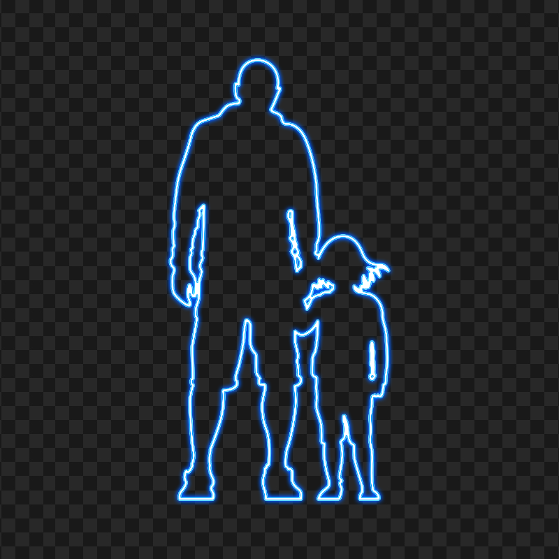 HD Blue Child And Father Neon Silhouette PNG