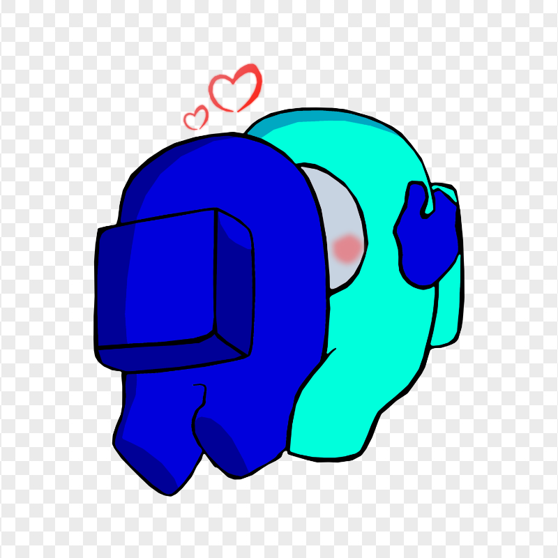 HD Blue Kiss Cyan Among Us Characters In Love PNG
