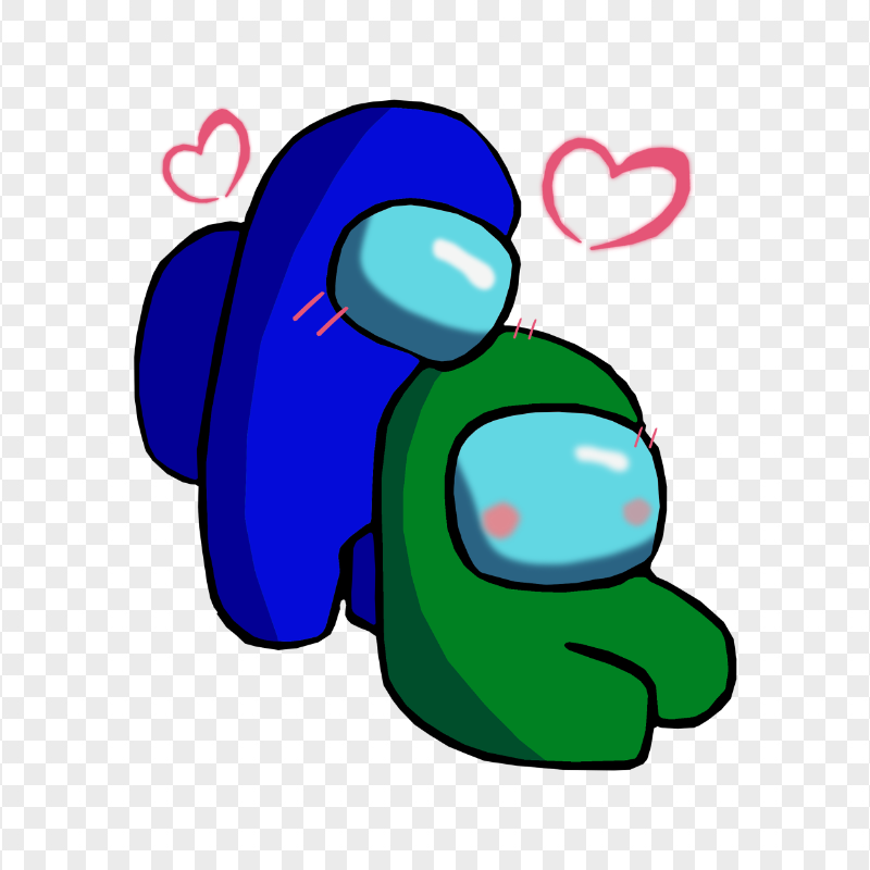 HD Blue Love Green Among Us Characters Valentines Romance PNG
