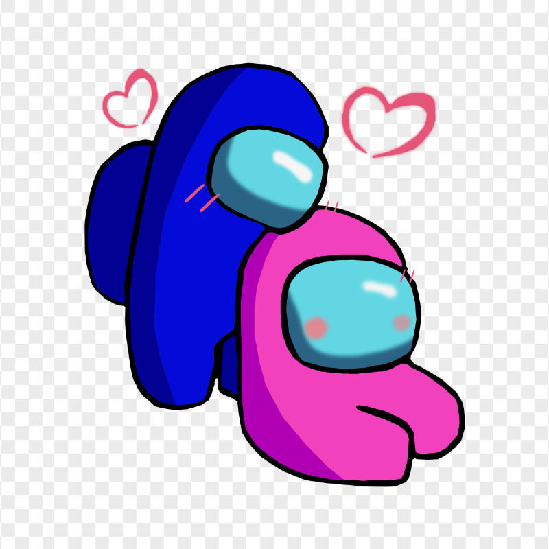 HD Blue Love Pink Among Us Characters Valentines Romance PNG