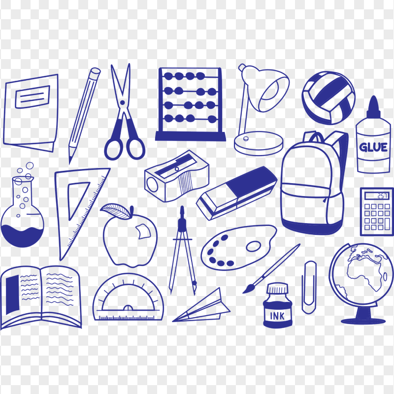 HD Blue School Supplies Pattern Icons PNG
