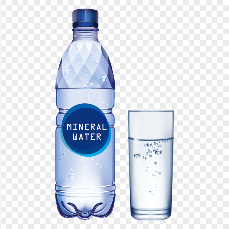 HD Bottled Of Mineral Water With Glass Illustration PNG