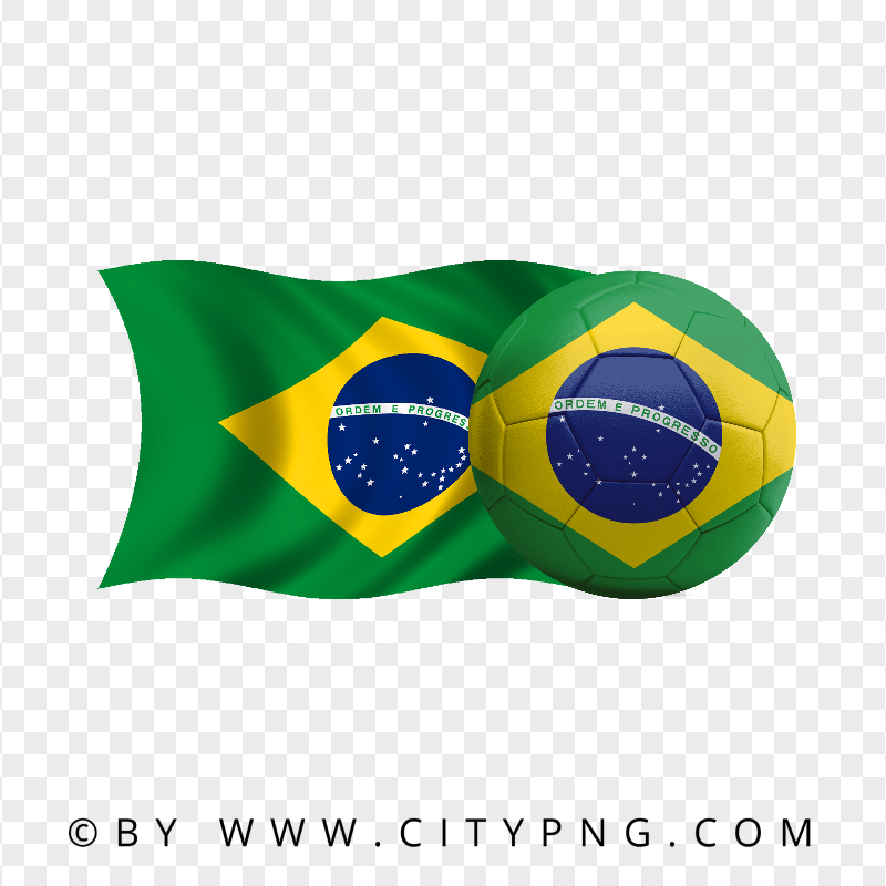 HD Brazil Flag With Soccer Football Ball PNG