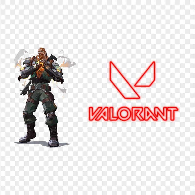 HD Breach Valorant Agent Character With Red Neon Logo PNG