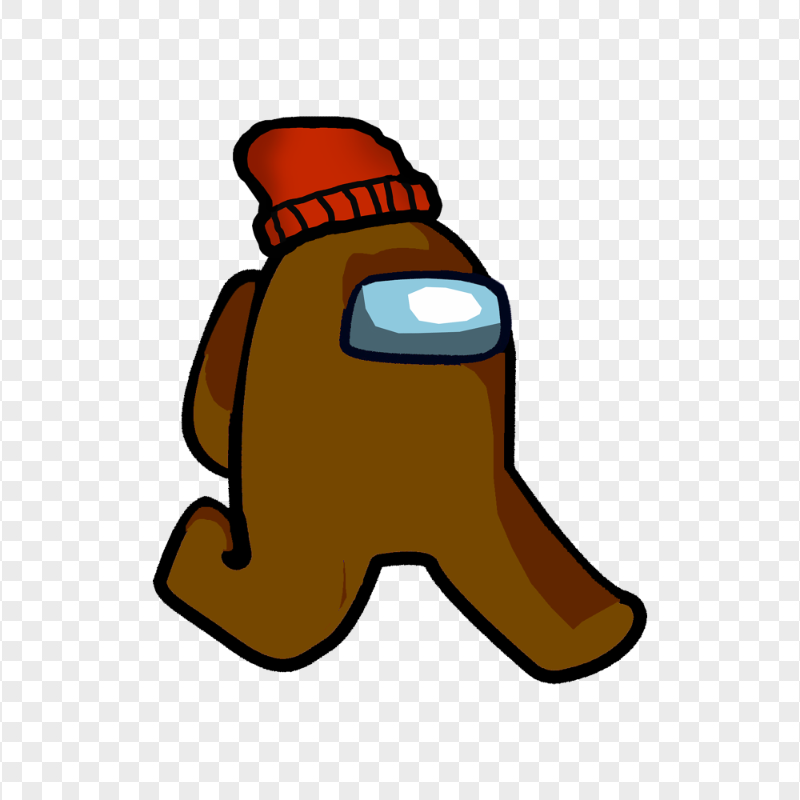 HD Brown Among Us Character Walking With Red Beanie Hat PNG