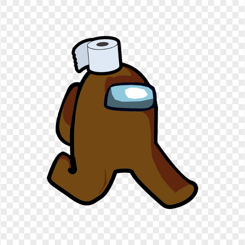 HD Brown Among Us Character Walking With Toilet Paper Hat PNG