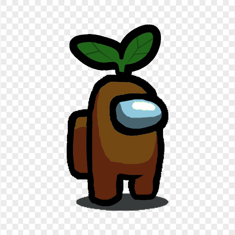 HD Brown Among Us Character With Green Leaf Hat On Head PNG