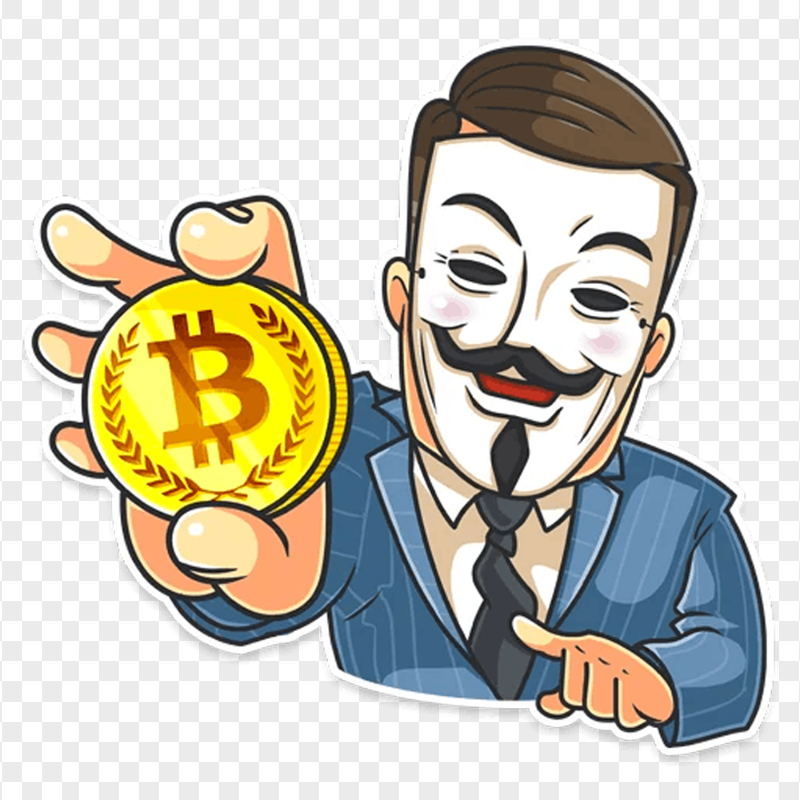 HD Cartoon Anonymous Man Hold Bitcoin BTC Coin PNG