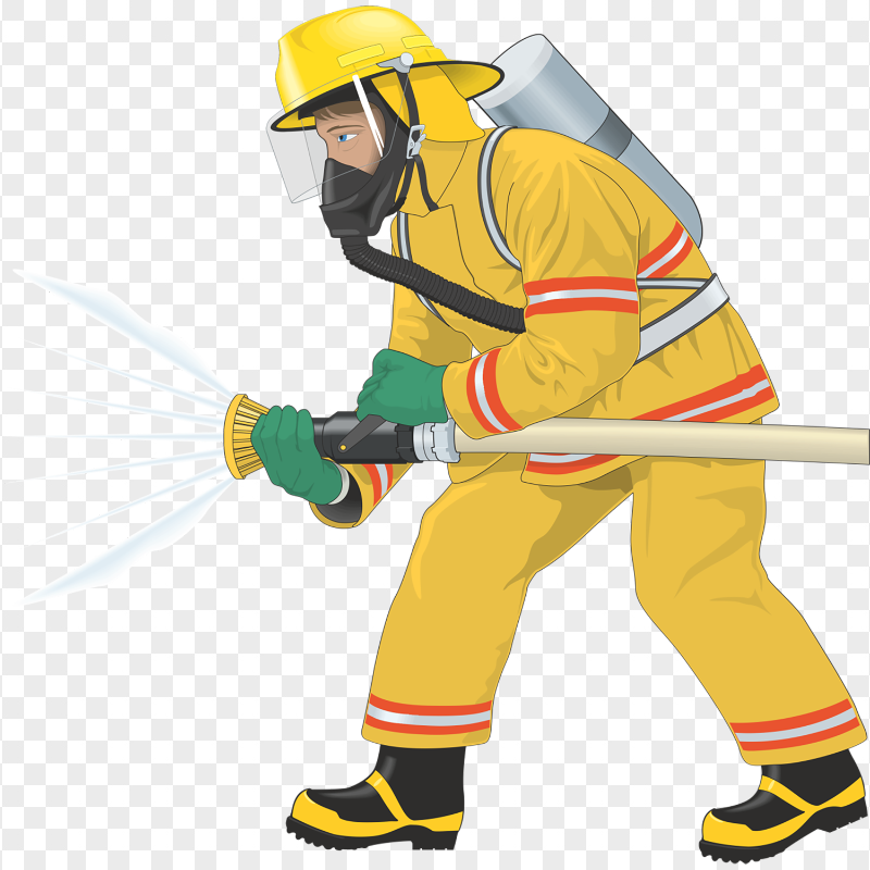 HD Cartoon Clipart Firefighter Holding Hose PNG