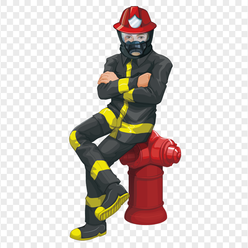 HD Cartoon Firefighter Sitting On A Fire Hydrant PNG