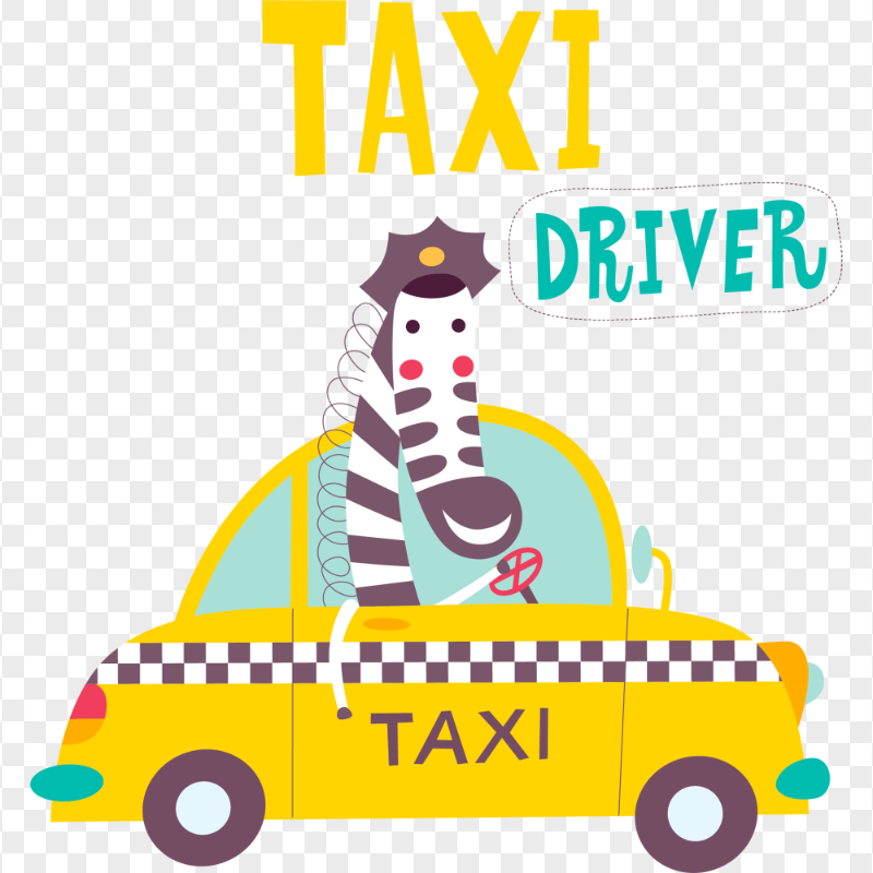 HD Cartoon Giraffe Character Driving Taxi Car PNG
