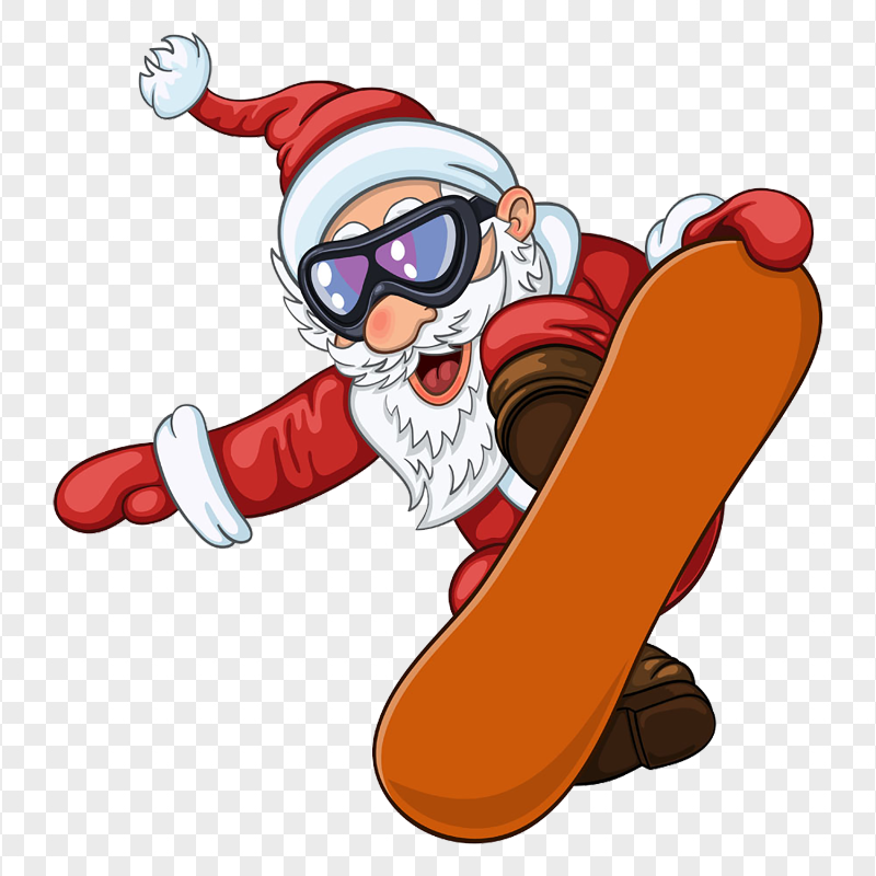 HD Cartoon Santa Claus Snowboarding Skiing PNG