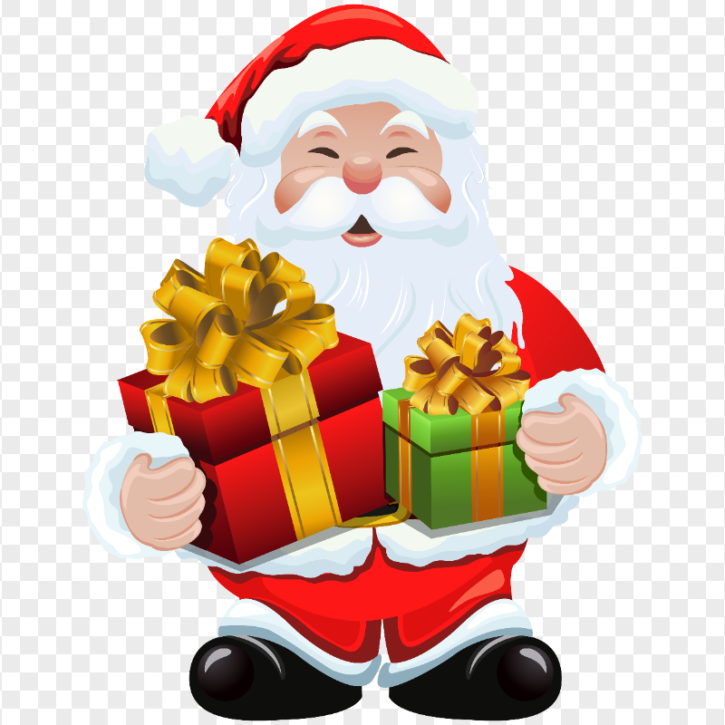 HD Cartoon Santa Claus With Two Gifts Boxes PNG
