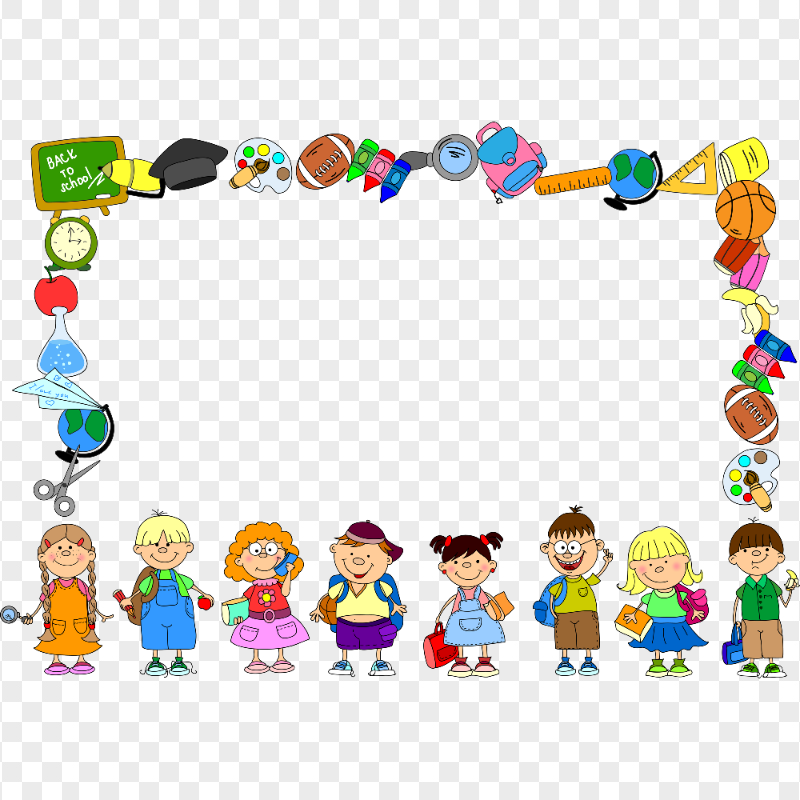 HD Cartoon School Supplies Items Frame PNG