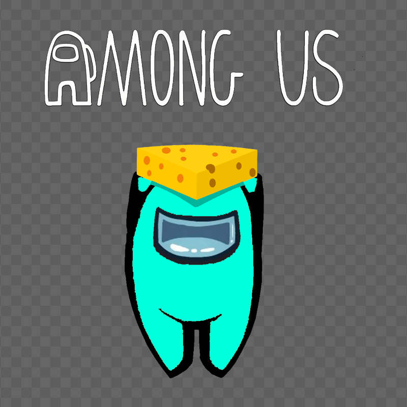 HD Cheese Cyan Among Us Character With Logo PNG