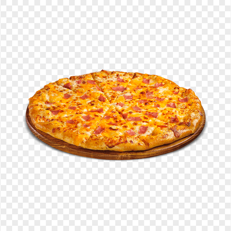 HD Cheese Pizza On A Wooden Plate PNG