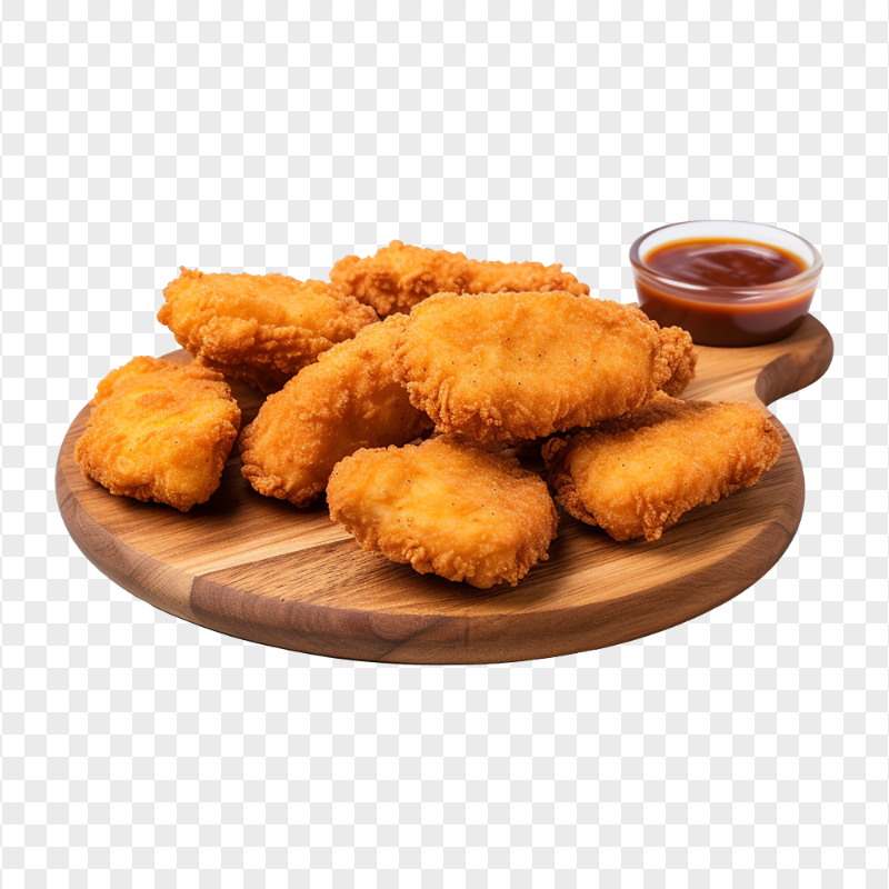 HD Chicken Nuggets on a Plate with Ketchup Sauce PNG