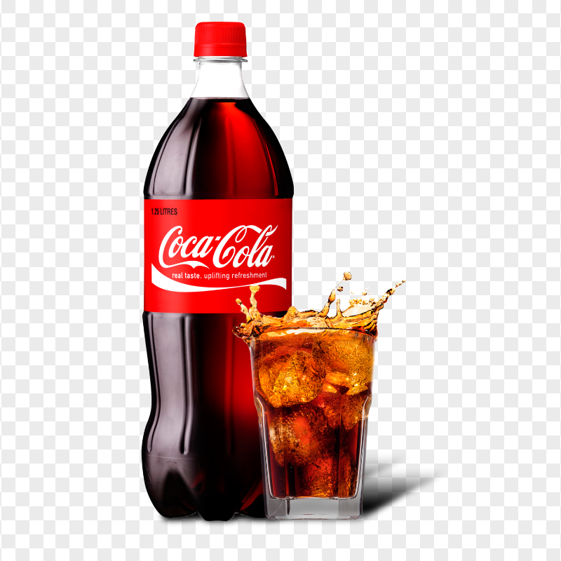 HD Coca Cola Plastic Bottle With Glass Splash PNG