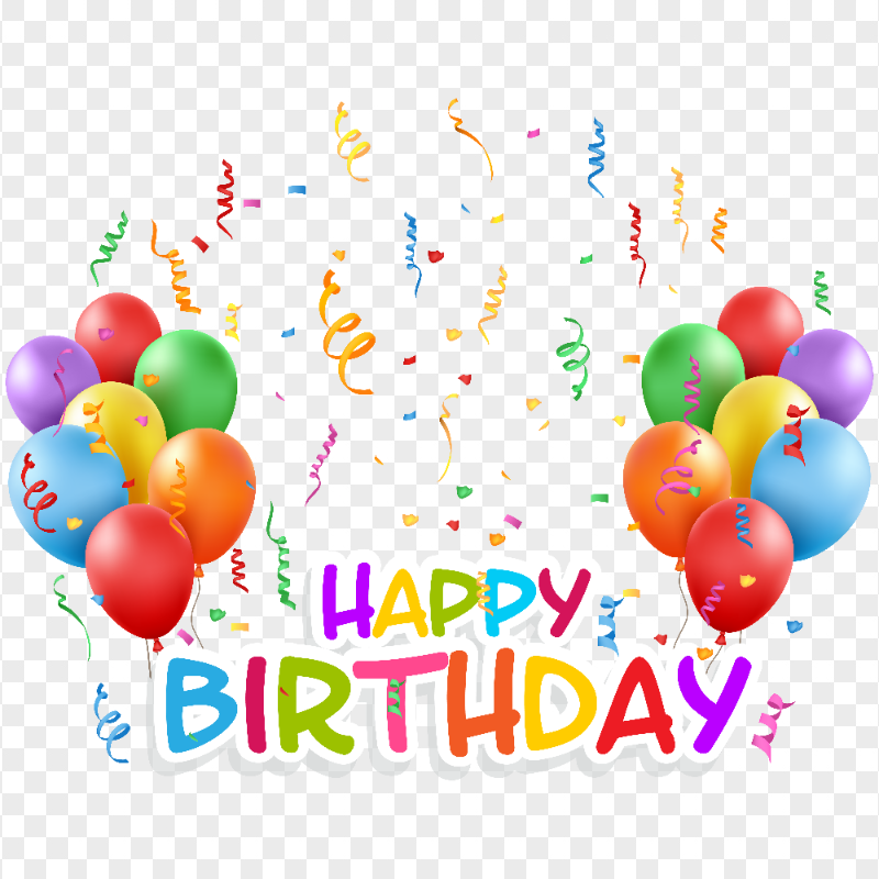 HD Colorful Happy Birthday With Balloons Streamers PNG