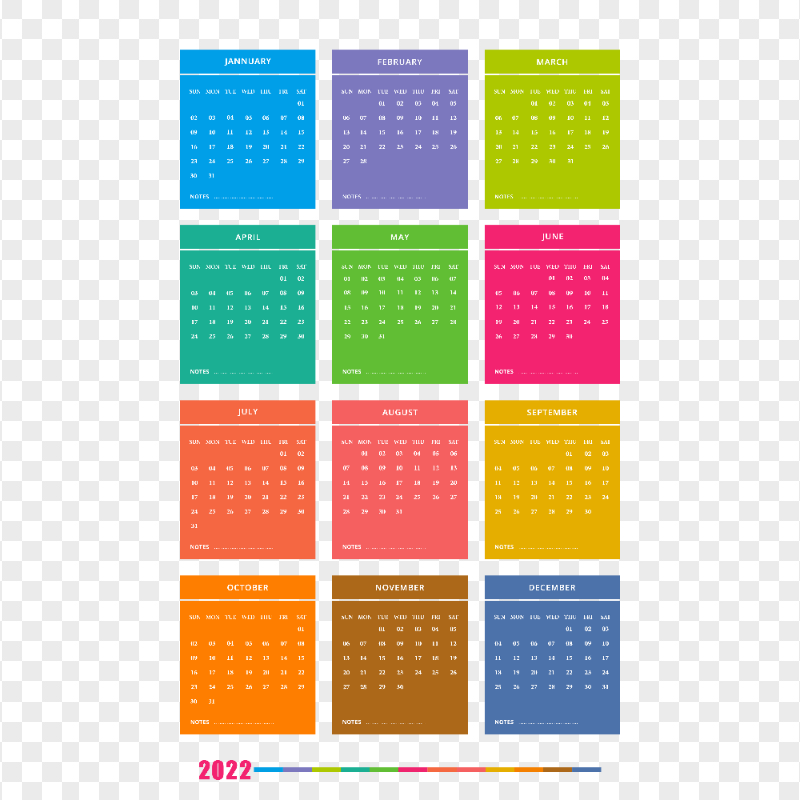 HD Creative Colorful 2022 Calendar PNG