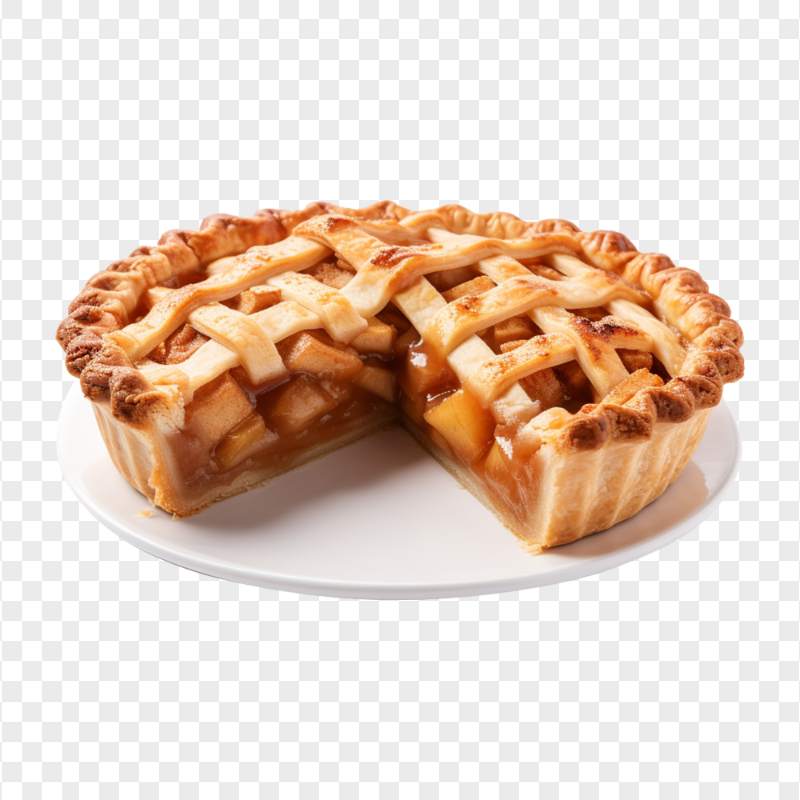 HD Crispy Baked Apple Pie on Plate Transparent PNG