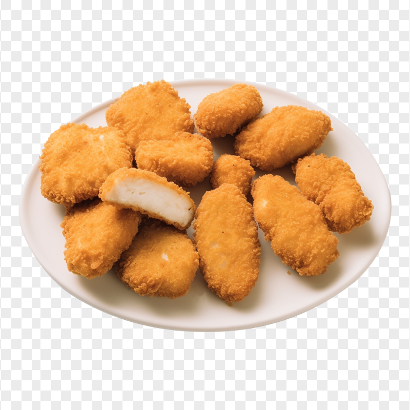 HD Crispy Baked Chicken Nuggets on a Ceramic Plate PNG