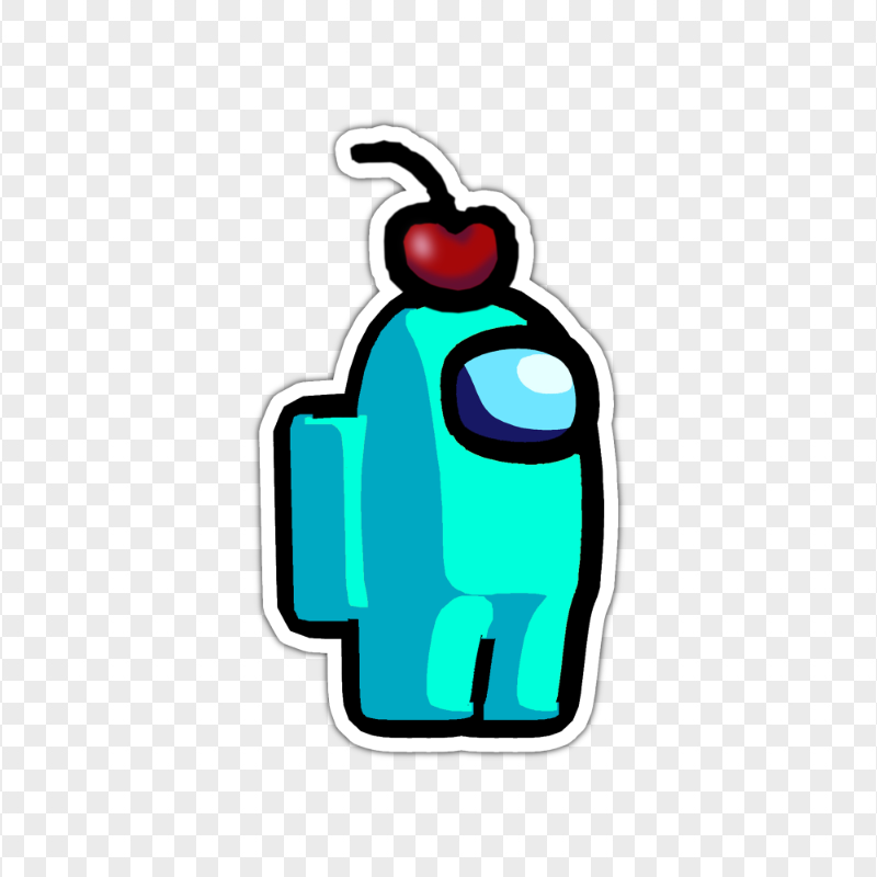 HD Cyan Among Us Character Cherry Hat Stickers PNG