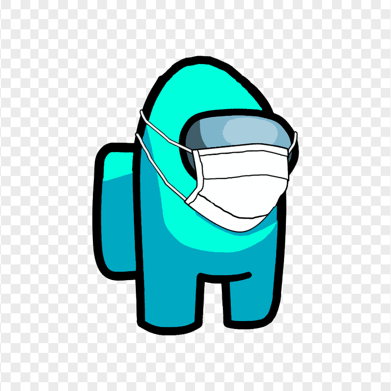 HD Cyan Among Us Character Covid Surgical Mask PNG