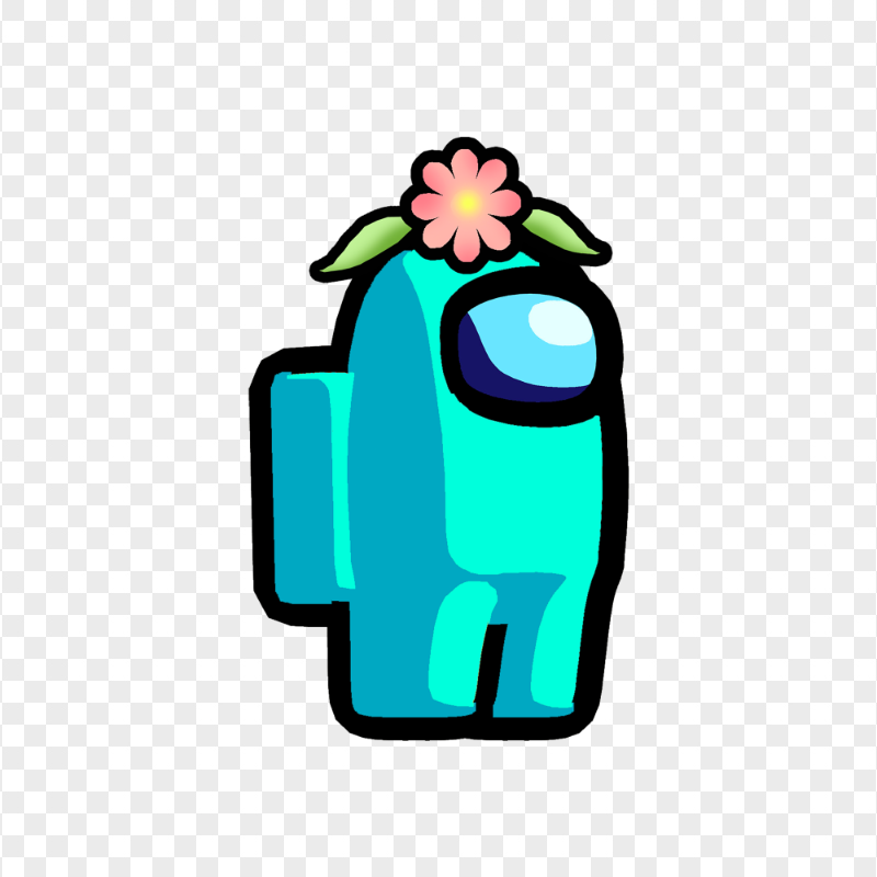 HD Cyan Among Us Character Flower Hat PNG