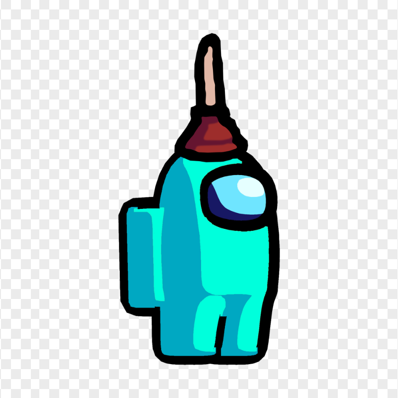 HD Cyan Among Us Character Plunger Hat PNG