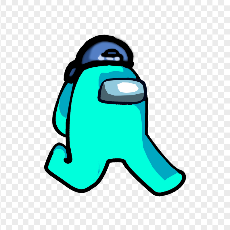 HD Cyan Among Us Character Walking With Backwards Baseball Cap PNG