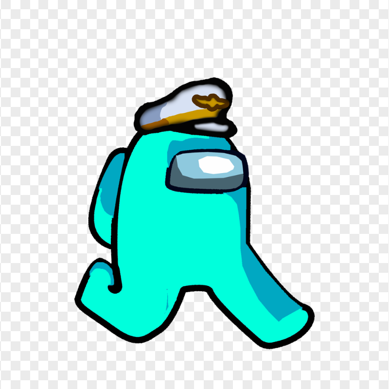 HD Cyan Among Us Character Walking With Captain Hat PNG