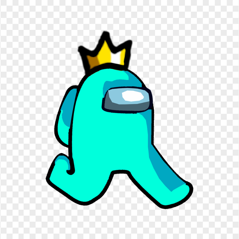 HD Cyan Among Us Character Walking With Crown Hat PNG