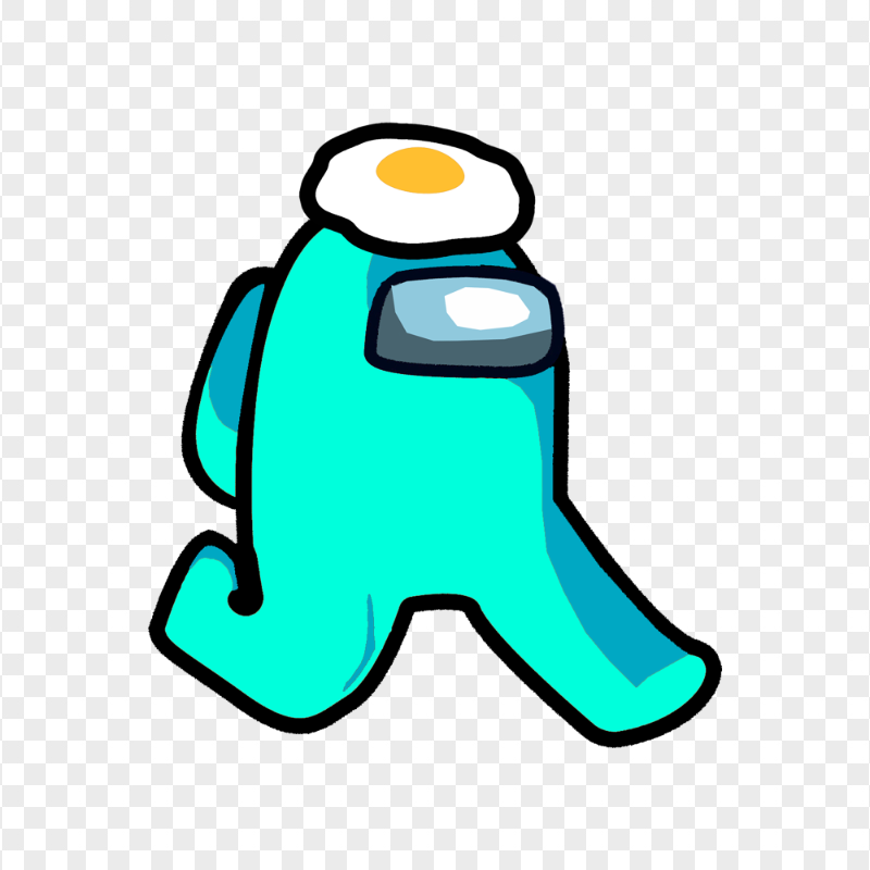 HD Cyan Among Us Character Walking With Egg Hat PNG