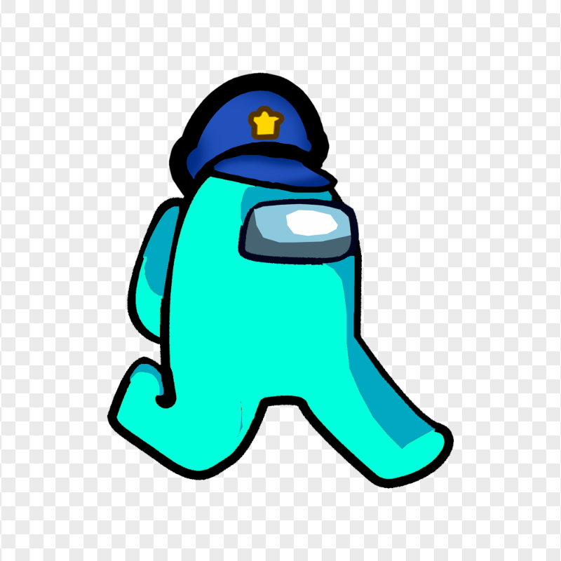 HD Cyan Among Us Character Walking With Police Hat PNG