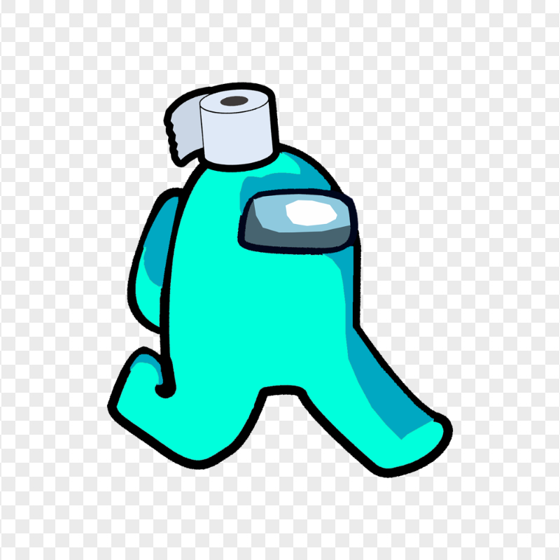 HD Cyan Among Us Character Walking With Toilet Paper Hat PNG