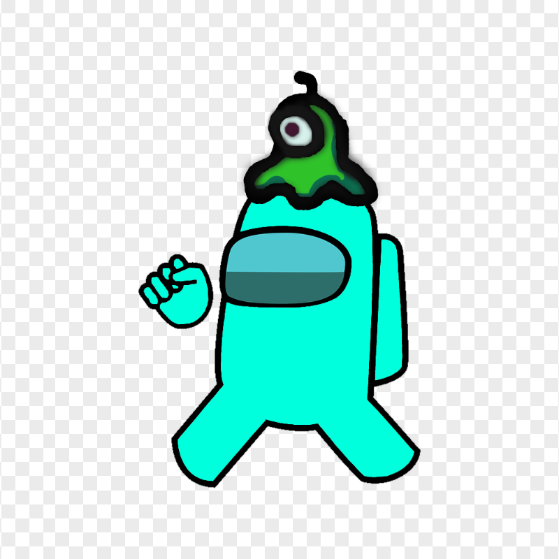 HD Cyan Among Us Character Wear Brain Slug Hat PNG