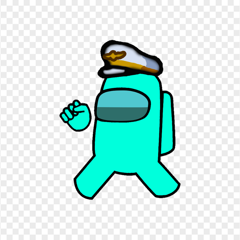 HD Cyan Among Us Character Wear Captain Hat PNG
