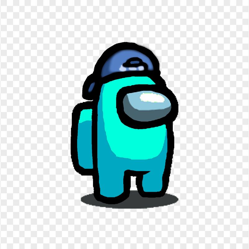 HD Cyan Among Us Character With Backwards Baseball Cap PNG