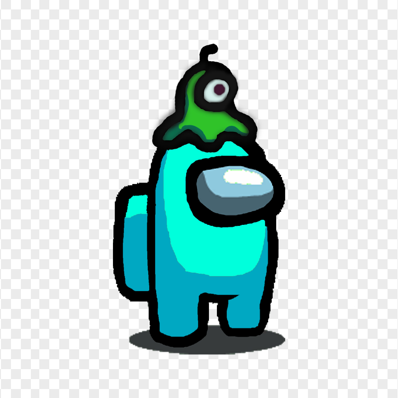 HD Cyan Among Us Character With Brain Slug Hat PNG