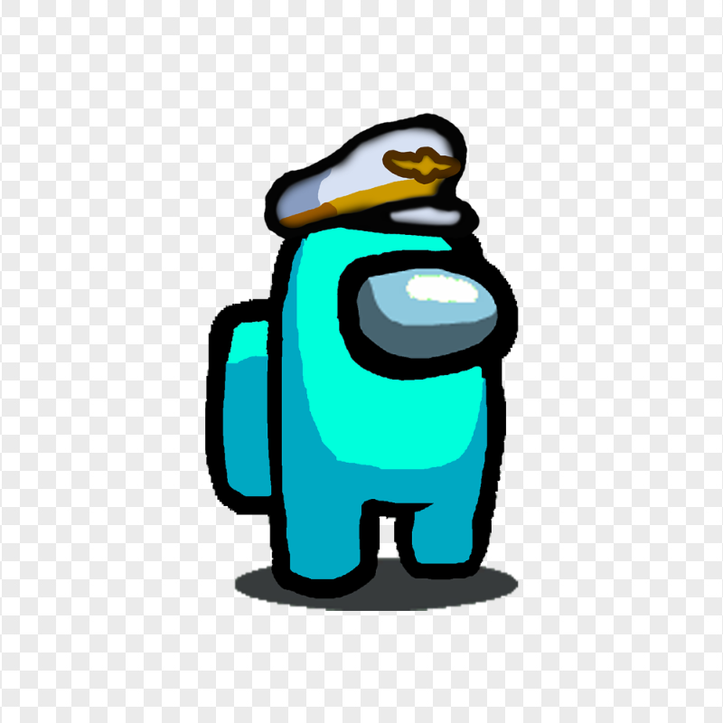 HD Cyan Among Us Character With Captain Hat PNG