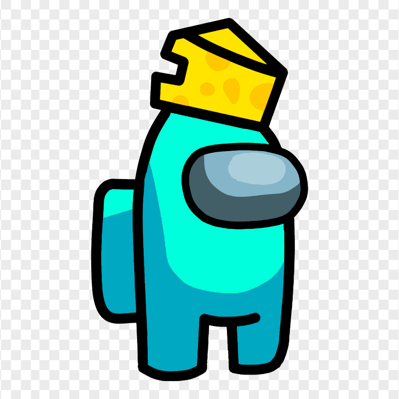 HD Cyan Among Us Character With Cheese Hat PNG
