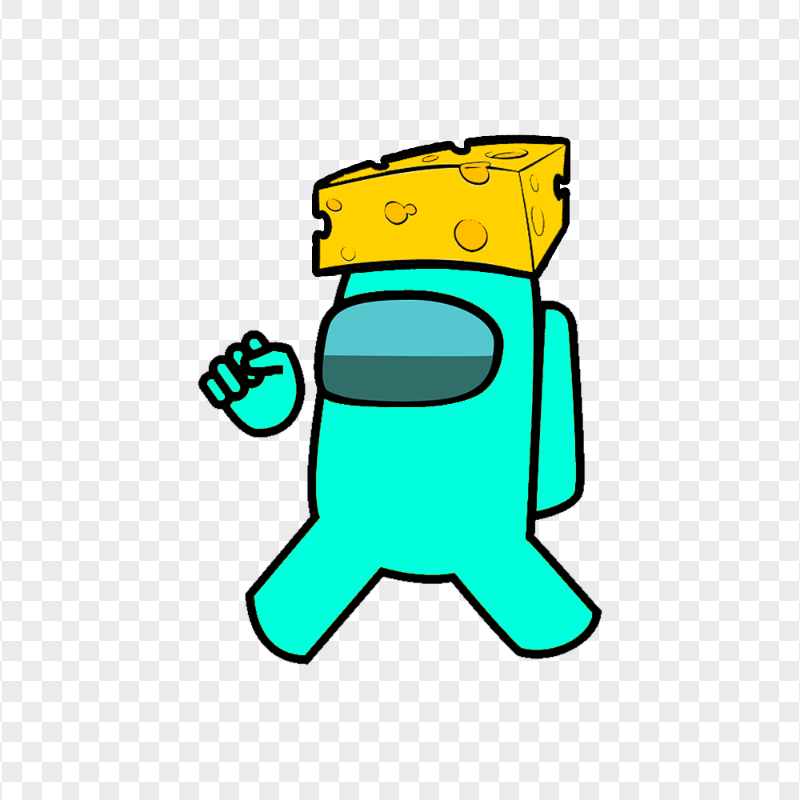 HD Cyan Among Us Character With Cheese PNG