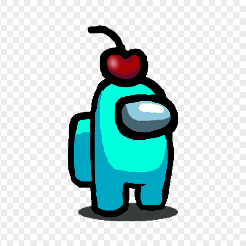 HD Cyan Among Us Character With Cherry Hat PNG