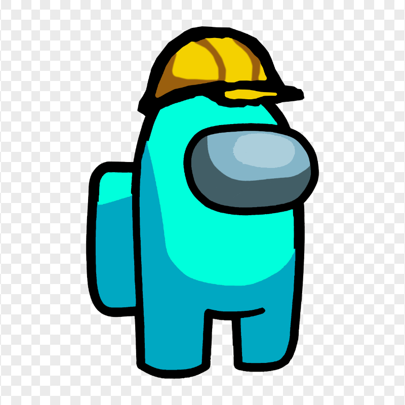 HD Cyan Among Us Character With Hard Construction Hat PNG