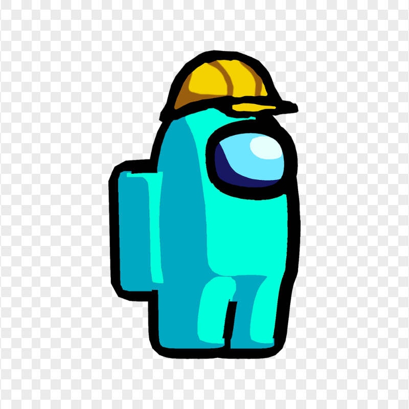 HD Cyan Among Us Character With Hard Hat PNG