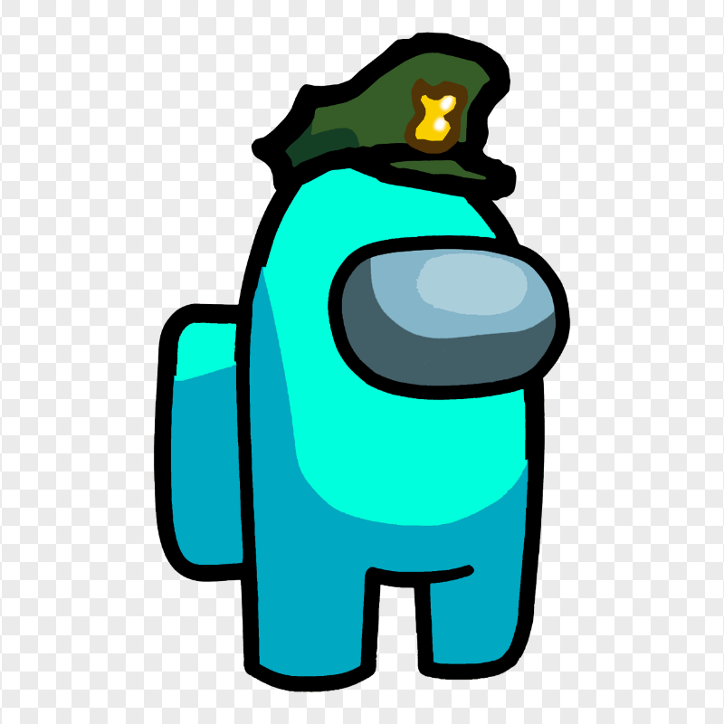 HD Cyan Among Us Character With Military Hat PNG