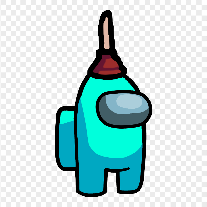 HD Cyan Among Us Character With Plunger Hat PNG