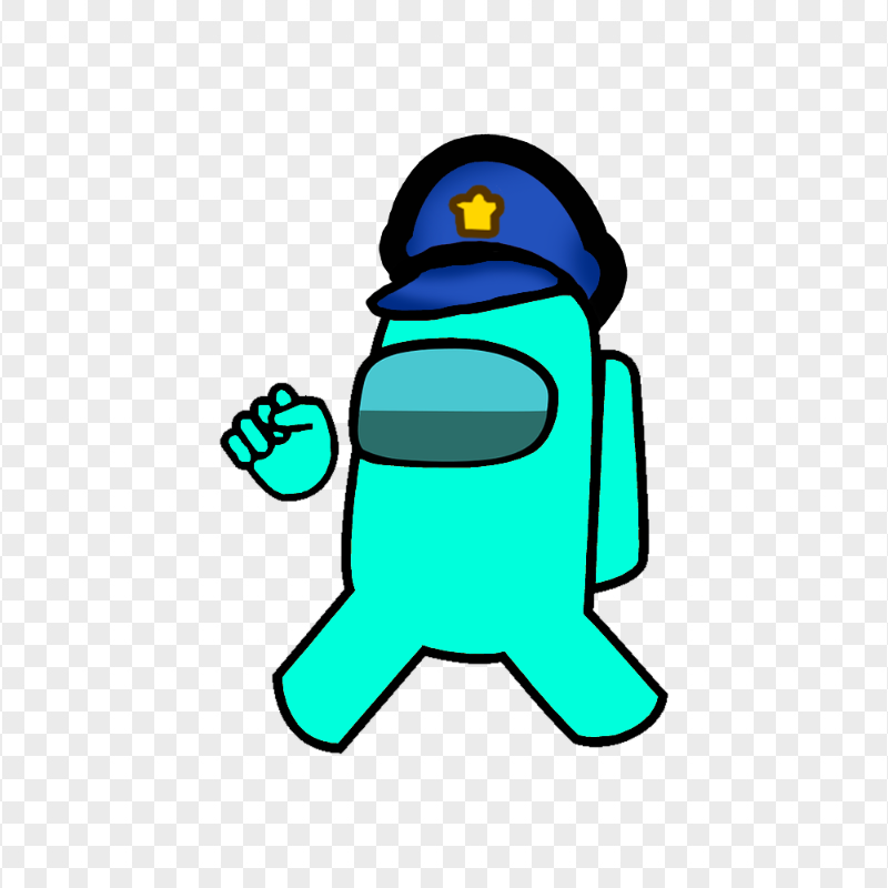 HD Cyan Among Us Character With Police Hat PNG