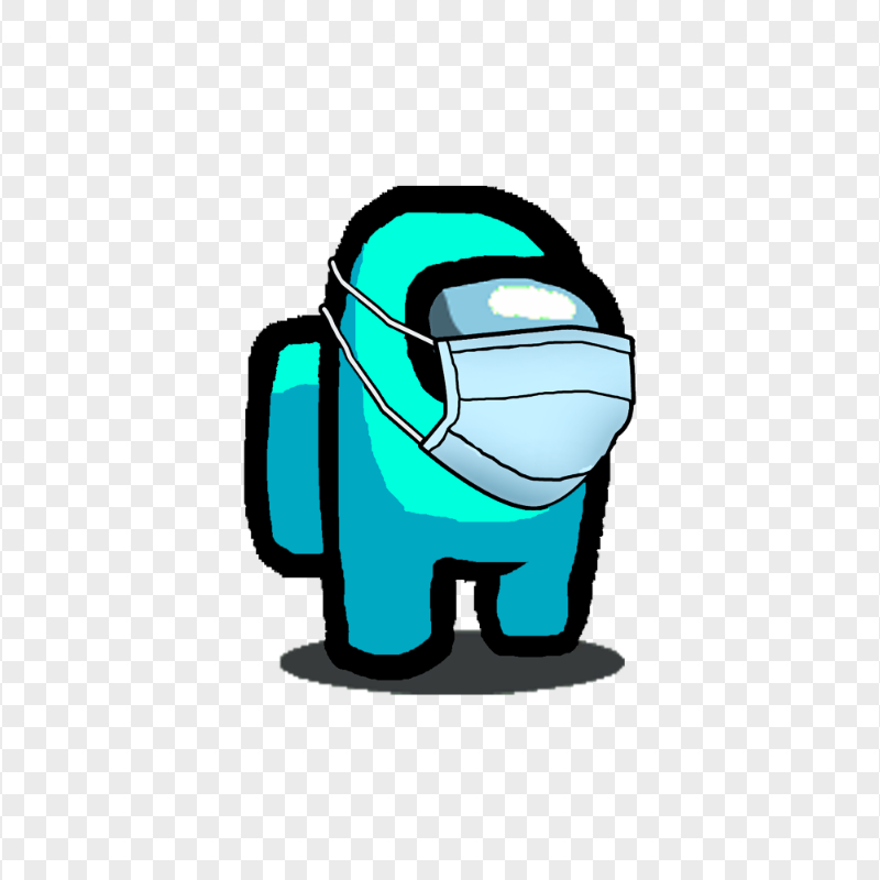 HD Cyan Among Us Character With Surgical Mask PNG